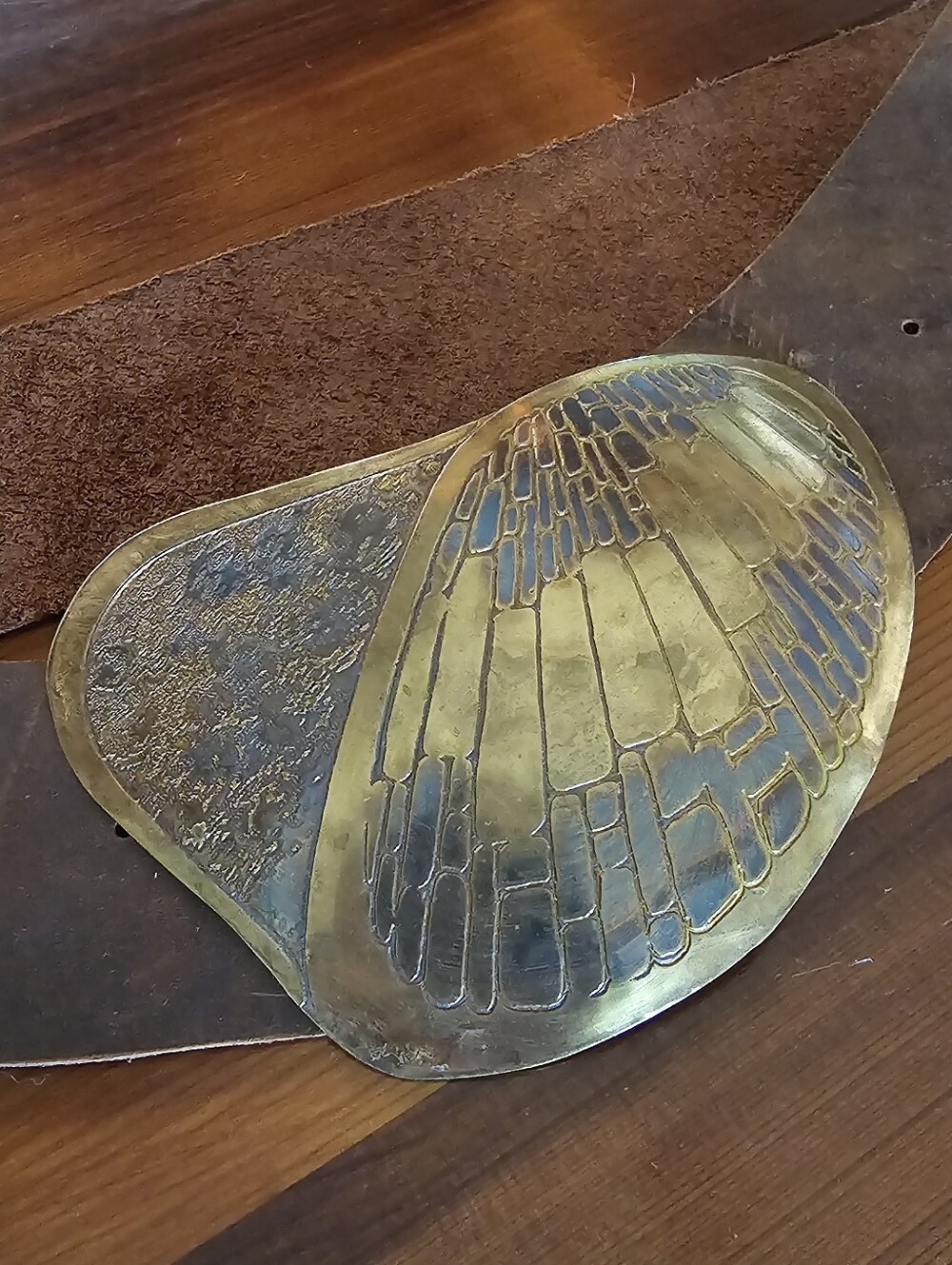 Vintage Brutalist Buckle with Leather Belt